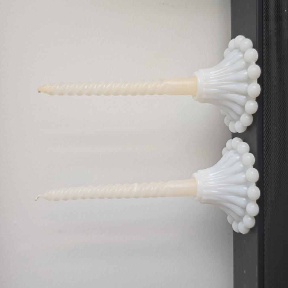 Vintage White Boopie Milk Glass Candle Holders - Set of two